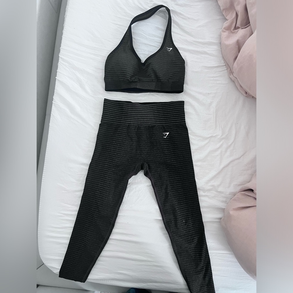Gymshark Black Ribbed Seamless Sports Bra & High-Waist Leggings Set